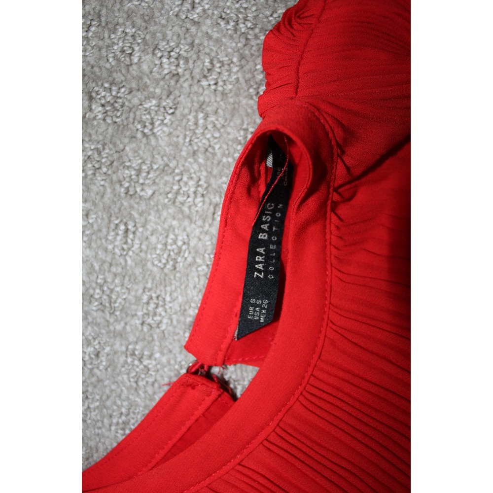 ZARA BASIC COLLECTION Red Pleated Long Sleeve Shi… - image 5